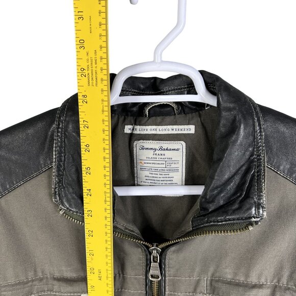 Tommy Bahama Mens XL Moto Canvas Jacket Black Leather Accents Zip Pockets Biker - Picture 12 of 16